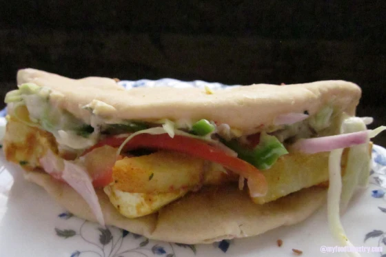 Gyro-Sandwich-Tzatziki-and-Tandoori-Paneer-Tikka-with-Pita-Bread